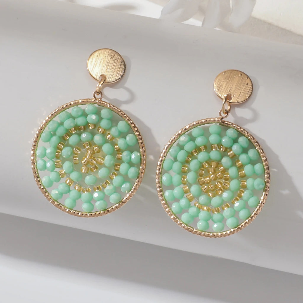 Boho Ethnic Style Seed Beaded Drop Earrings for Women Ladies Creative Personality Metal Dangle Earrings Handmade Jewelry Gifts