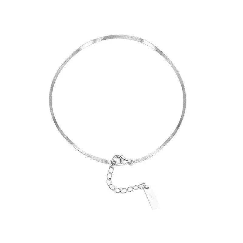 Foxanry Minimalist Silver Color Snake Chain Anklet for Women Couples Summer New Fashion Geometric Handmade Holiday Beach Jewelry