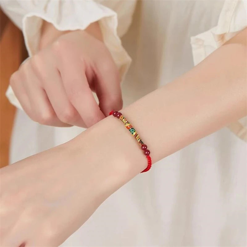 Lucky Koi Pure Red Rope Bracelet for Women Men Chinese Style Cinnabar Handmade Adjustable Braided Bracelet Amulet Jewelry Gifts