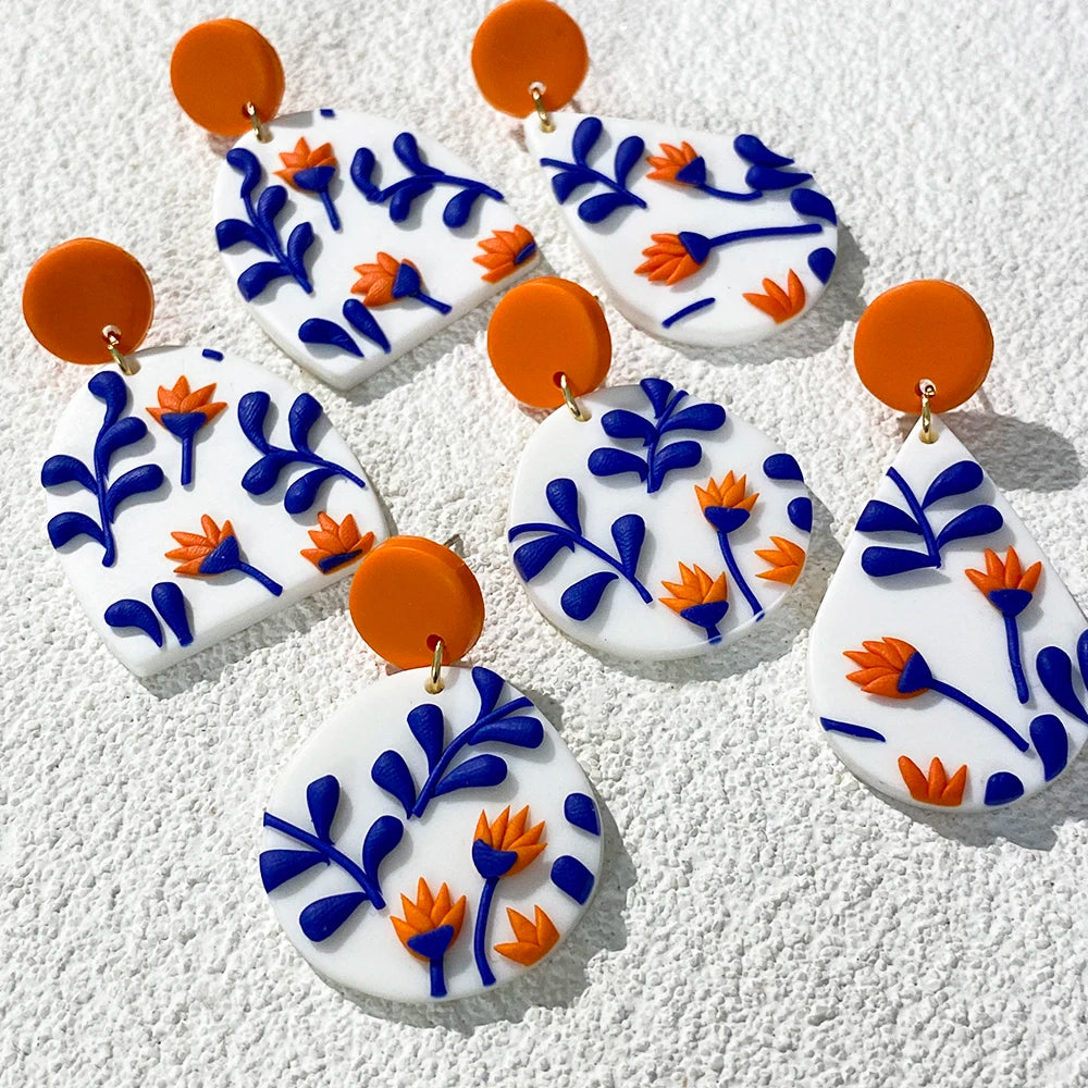 Handmade Polymer Clay Women Drop Earring Fashion Classic Bohemiam Multi Shapes Personality Blue Leaves Unique Jewelry