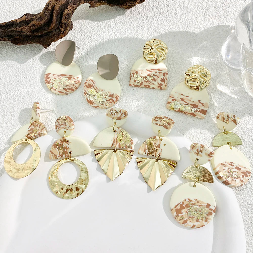 Summer Women's Colorful Earring Polymer Clay Metal Design Creative Print Classic Jewelry Cute Handmade Drop Earrings Chic