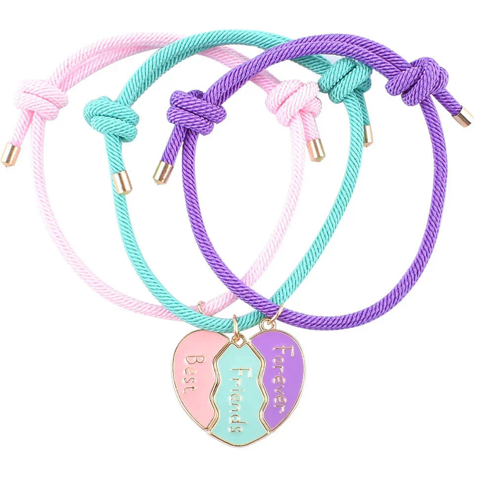 2/3Pcs Heart-shaped Stitching Bracelet Magnet Pendant BFF Friendship Handmade Weaved Jewelry Birthday Gifts for Kids Women 2025