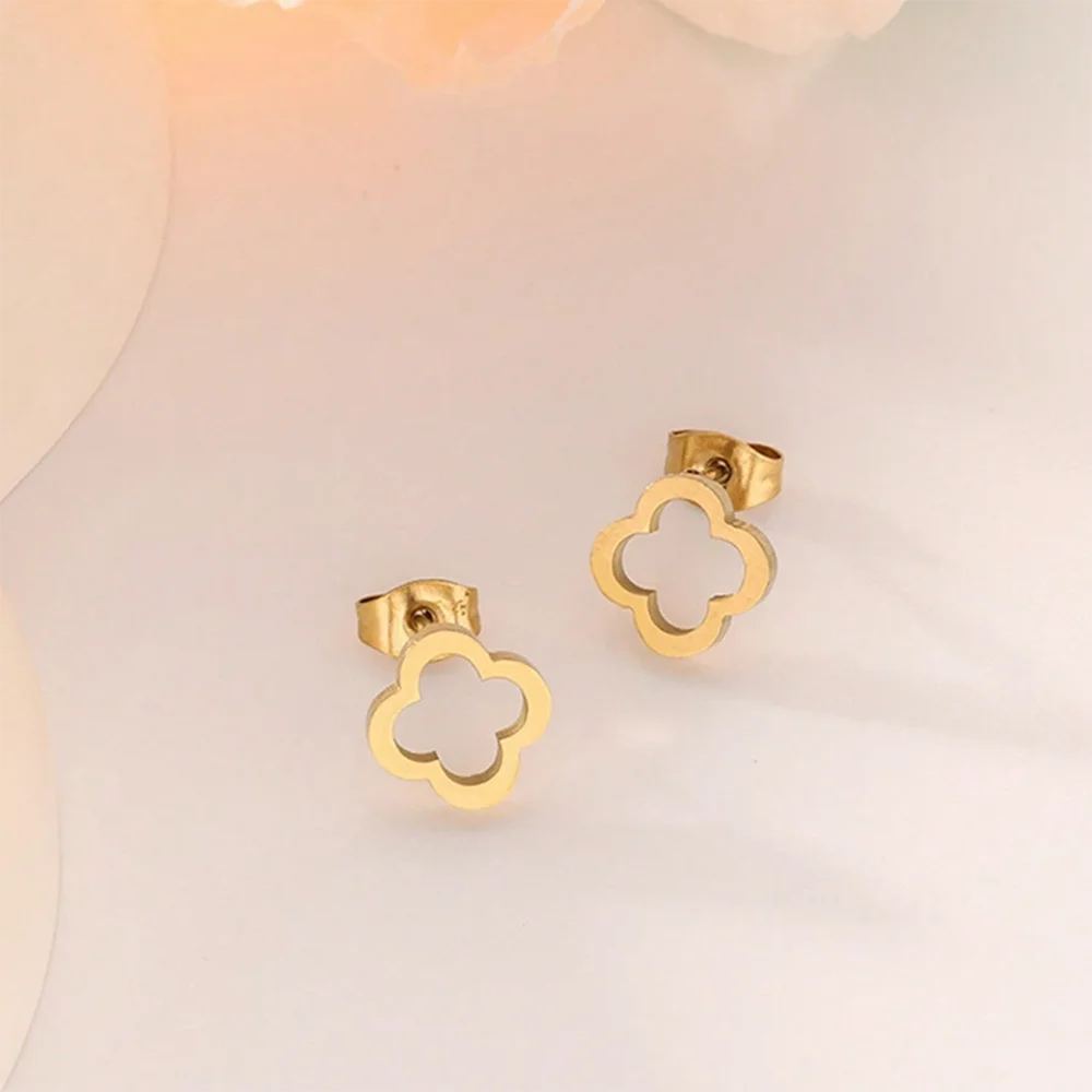 Stainless Steel Creative Hollow Four Plum Blossom Simple Style Four-Leaf Clover Handmade DIY Earrings Jewelry Accessories