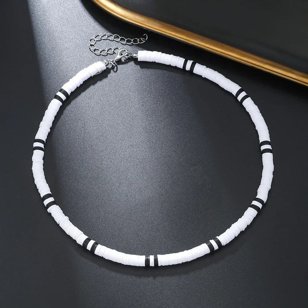 Handmade Men's Wooden Beaded Clay Necklace Fashion Vintage African White Beaded Beach Surfer Necklace for Men Tribal Jewelry