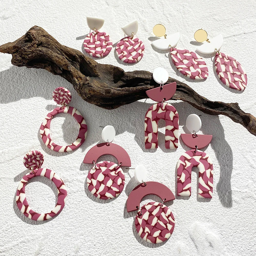 Summer Outdoor Earrings For Women Trendy Warm Color Series Handmade Polymer Clay Geometry Jewelry Party Eardrop INS
