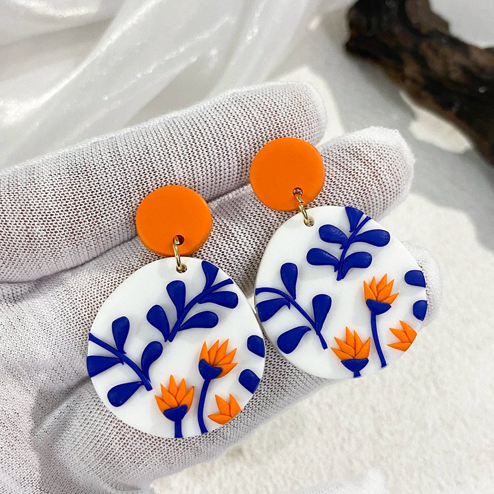 Handmade Polymer Clay Women Drop Earring Fashion Classic Bohemiam Multi Shapes Personality Blue Leaves Unique Jewelry