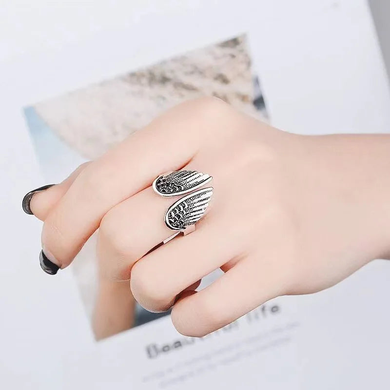 Retro Dark Angel Wings Ring For Women Men Punk Gothic Open Ring Handmade Designer Jewelry Unisex Accessories Gift For Lovers