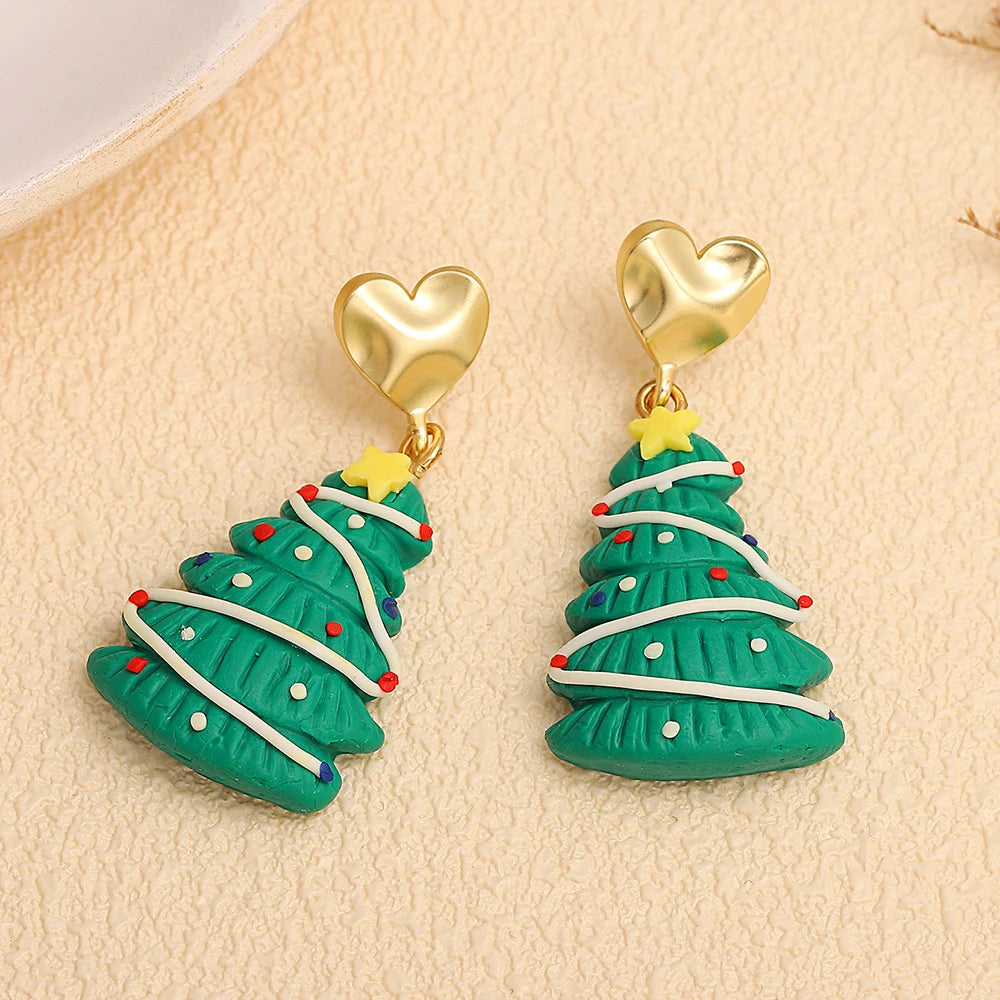 Lifefontier Christmas Festival Gifts Polymer Clay Drop Earrings 3D Handmade Xmas Snowman Tree Charms Earring Party Jewelry