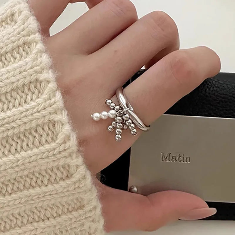 Vintage Punk Green Zircons Party Rings for Women Couples New Fashion Creative Tassel Geometric Handmade Party Jewelry