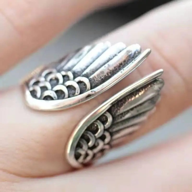 Retro Dark Angel Wings Ring For Women Men Punk Gothic Open Ring Handmade Designer Jewelry Unisex Accessories Gift For Lovers