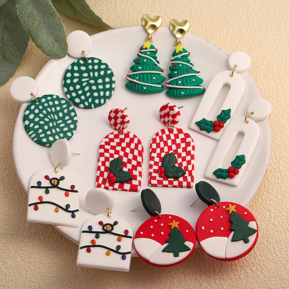 Lifefontier Christmas Festival Gifts Polymer Clay Drop Earrings 3D Handmade Xmas Snowman Tree Charms Earring Party Jewelry