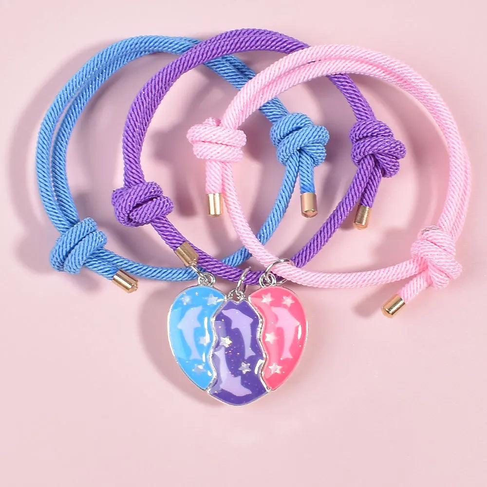 2/3Pcs Heart-shaped Stitching Bracelet Magnet Pendant BFF Friendship Handmade Weaved Jewelry Birthday Gifts for Kids Women 2025
