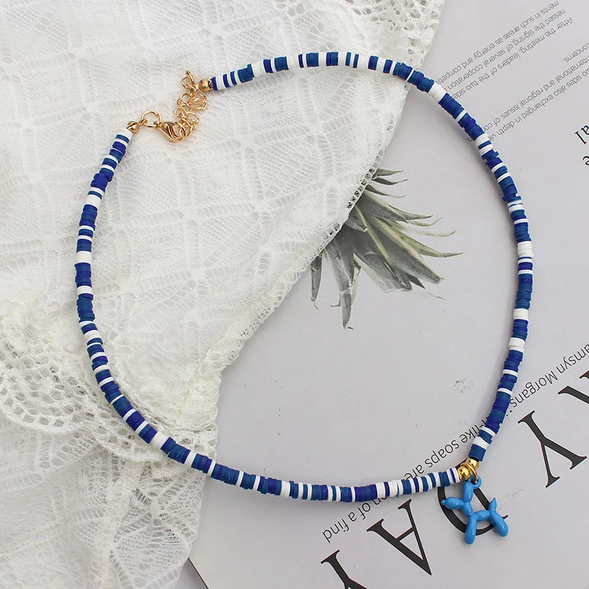 Korean Fashion Dog Design Necklace Trendy Colorful Polymer Clay Beads Choker Pendant Summer Handmade Beach Boho Femme Jewelry