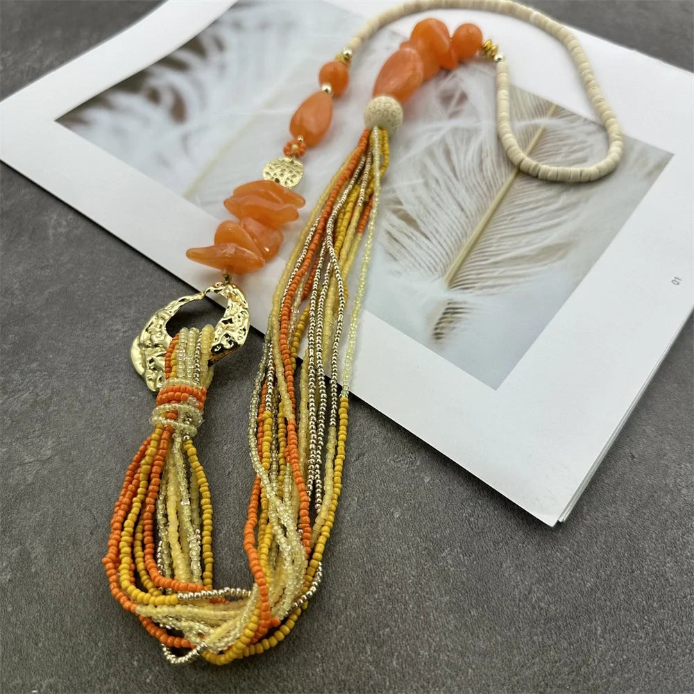 Long Fashion Bohemian Handmade Layer Beaded Necklace For Women Glass Seed Bead Collar Statement Necklace Maxi Jewelry