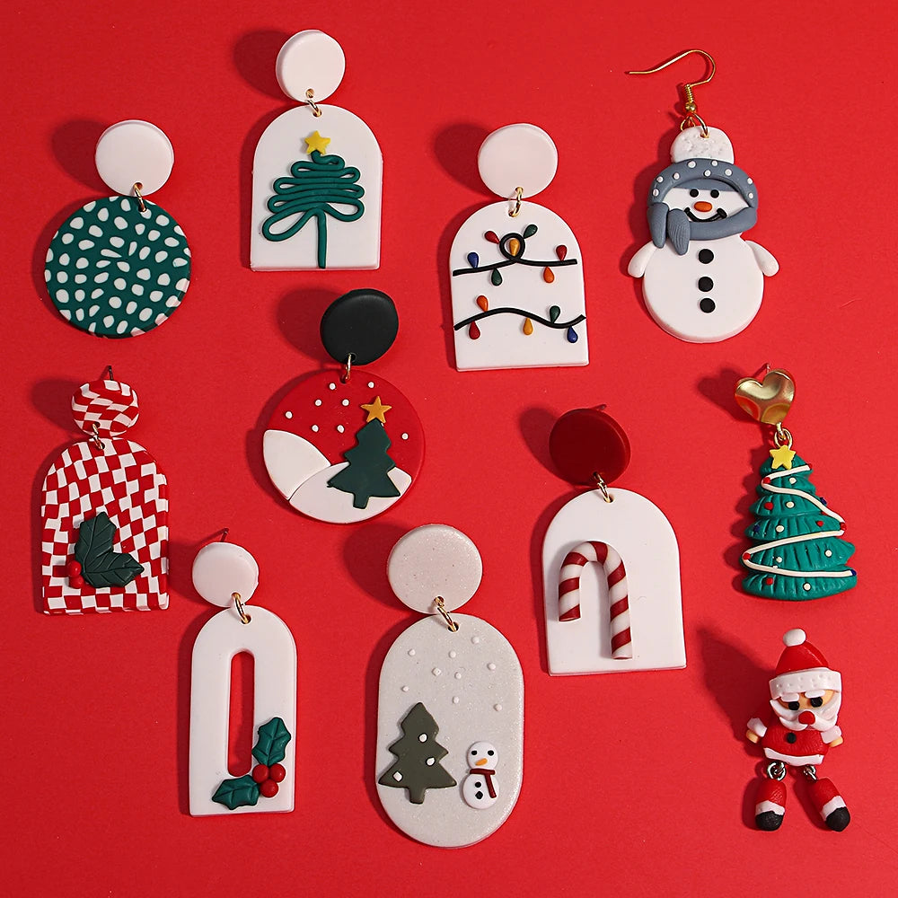 Lifefontier Christmas Festival Gifts Polymer Clay Drop Earrings 3D Handmade Xmas Snowman Tree Charms Earring Party Jewelry