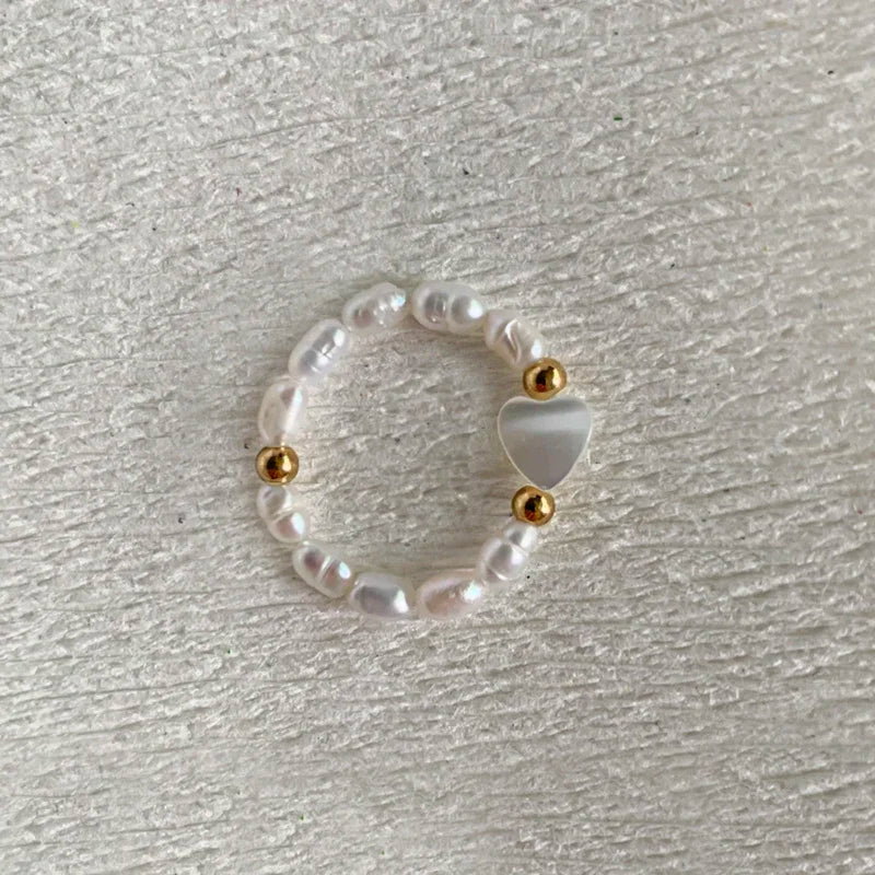 Elegant Handmade Freshwater Pearl Rings Women With Stainless Steel Bead Elastic Thread Wedding Statement Ring Gift