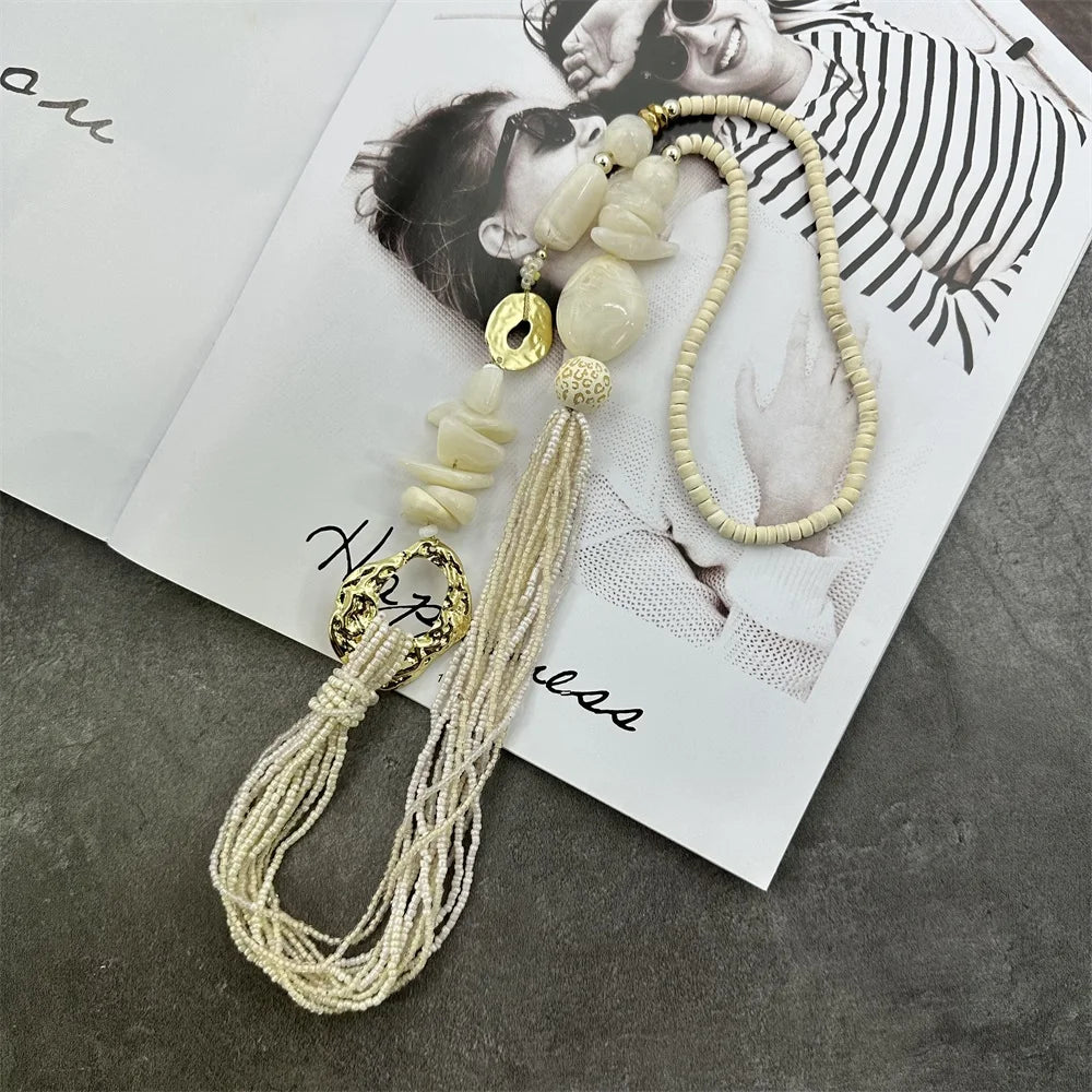 Long Fashion Bohemian Handmade Layer Beaded Necklace For Women Glass Seed Bead Collar Statement Necklace Maxi Jewelry