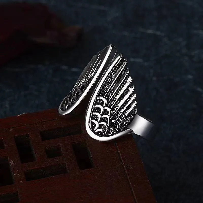 Retro Dark Angel Wings Ring For Women Men Punk Gothic Open Ring Handmade Designer Jewelry Unisex Accessories Gift For Lovers