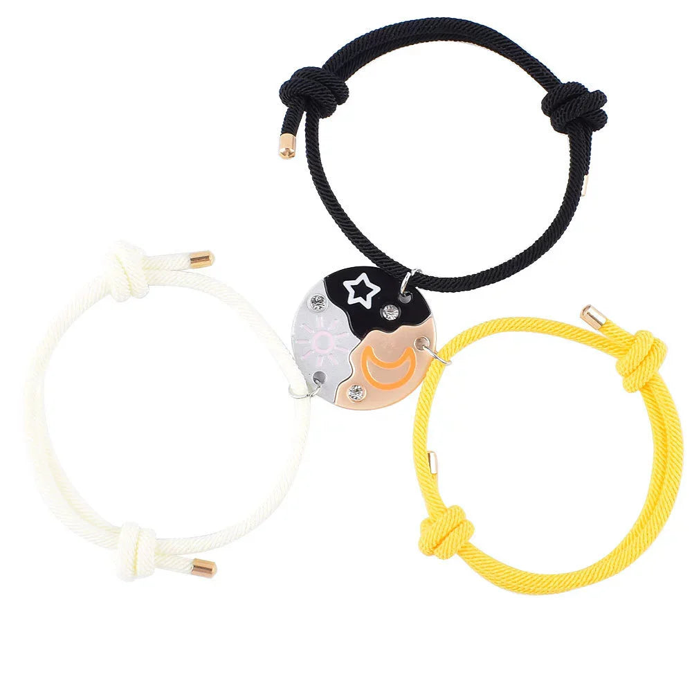 2/3Pcs Heart-shaped Stitching Bracelet Magnet Pendant BFF Friendship Handmade Weaved Jewelry Birthday Gifts for Kids Women 2025