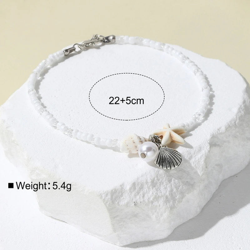 New Shell Starfish Pendant Anklets for Women Handmade Crystal Beads Summer Beach Ankle Bracelets Foot Chain Jewelry Gift
