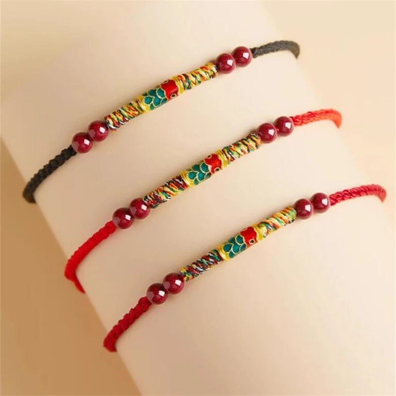 Lucky Koi Pure Red Rope Bracelet for Women Men Chinese Style Cinnabar Handmade Adjustable Braided Bracelet Amulet Jewelry Gifts