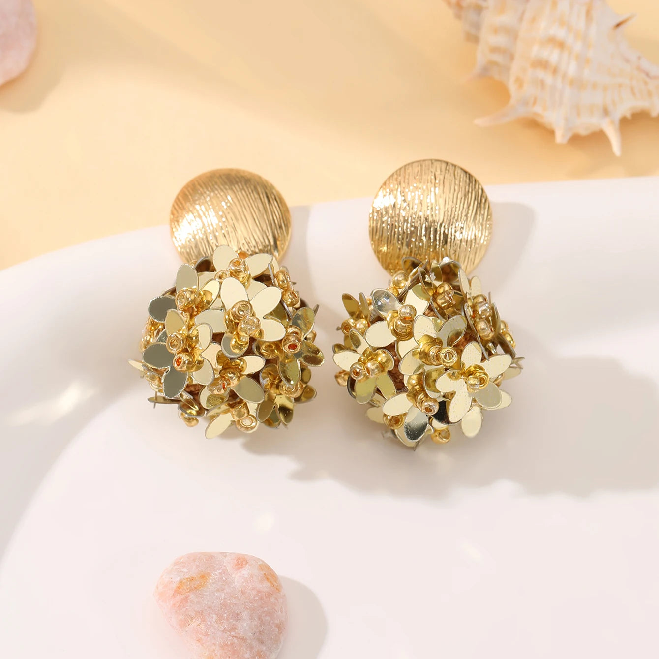 INKDEW Flower Petal Beads Big Round Drop Earrings For Women Long Earrings Handmade Fashion Jewelry Gift boho EA153