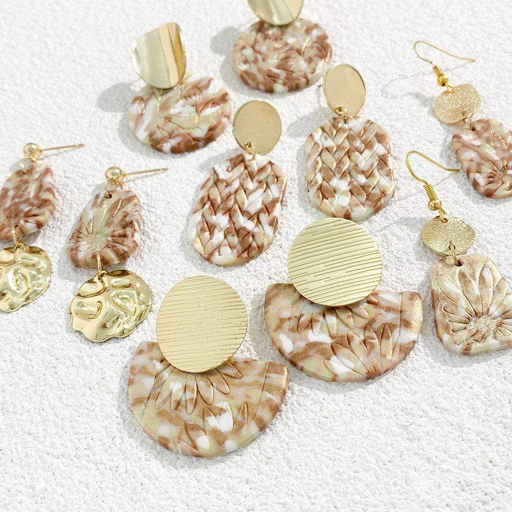 Hand-made Polymer Clay Earring Gilt For Women Trendy Multiple Style Irregular Geometry Metal Fold Jewelry Eardrop INS