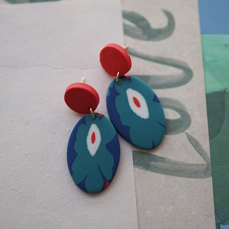 Flower Abstract Art Deco Pattern Multi Sizes Pendant Shapes Solid Colors Handmade Polymer Clay Earrings Sets For Woman Holiday