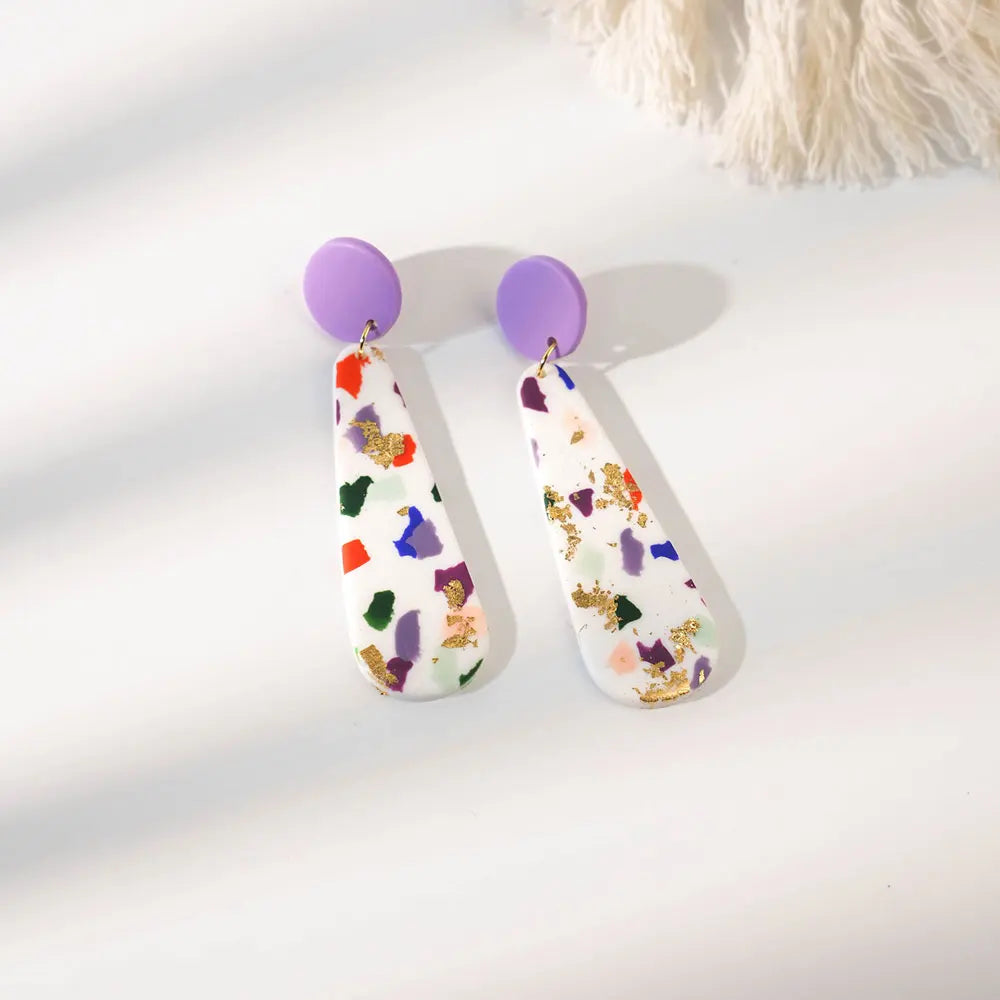 Bohemian Geometric Long Oval Shape Drops Earrings Colorful Printing Polymer Clay Dangle Earrings for Women Jewelry Party Gifts