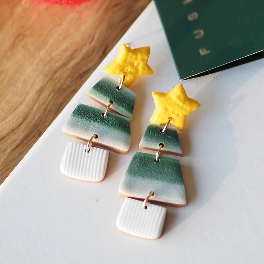 Christmas Tree Polymer Clay Earrings for Women Handmade Holiday Jewelry Cute Drop Earrings with Festive Design Party Accessories