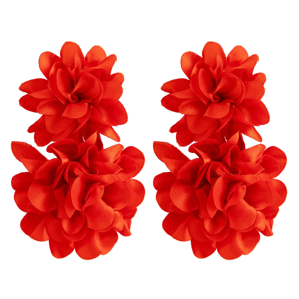 Exaggerated Red Petal Flower Drop Earrings for Women Boho Handmade Long Tassel Rose Fairy Dangle Earrings Aesthetic Jewelry New