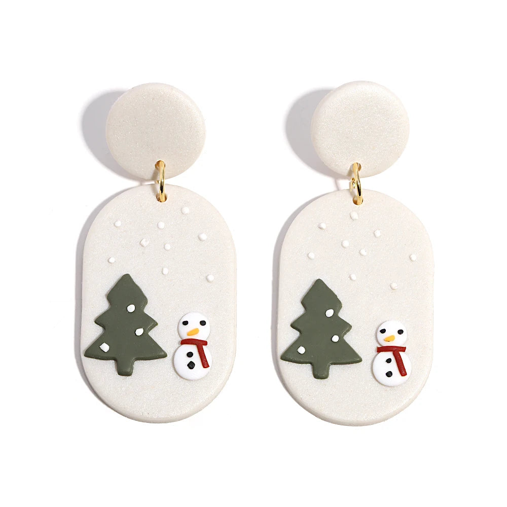 Lifefontier Christmas Festival Gifts Polymer Clay Drop Earrings 3D Handmade Xmas Snowman Tree Charms Earring Party Jewelry