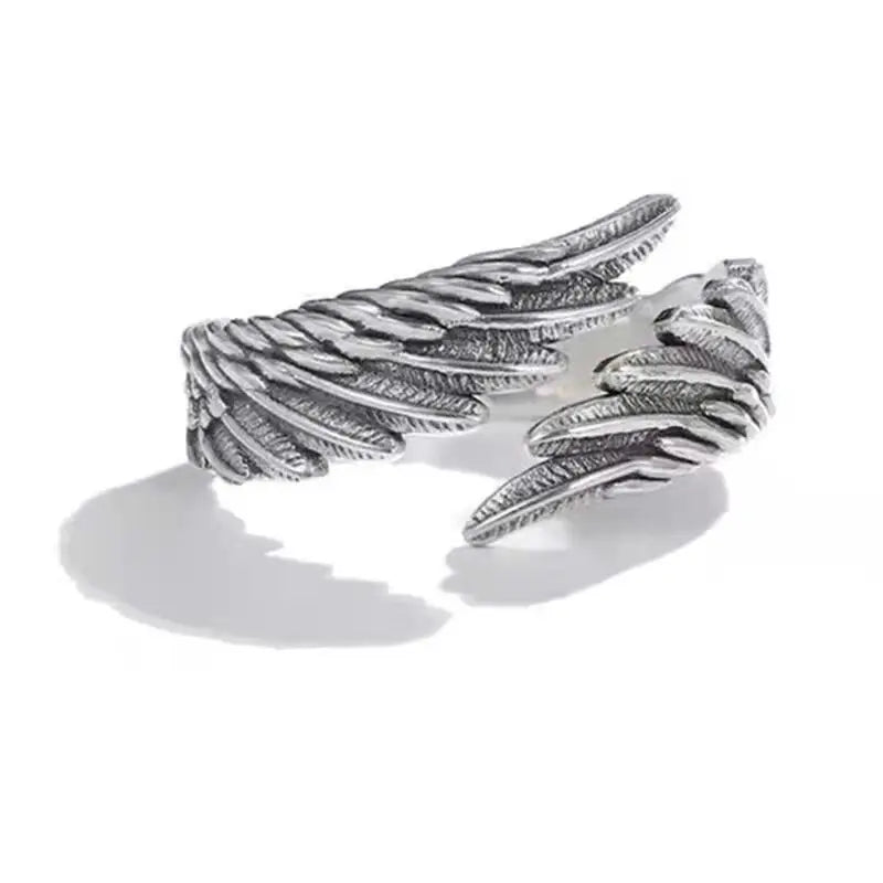 Retro Angel Demon Wings Hip Hop Couple Ring,Punk Gothic Open Ring Handmade Unisex Silver Color Jewelry New Gift for Lovers