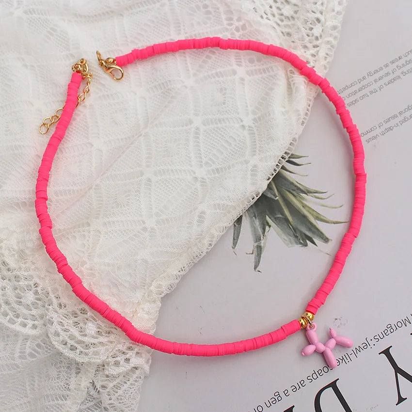 Korean Fashion Dog Design Necklace Trendy Colorful Polymer Clay Beads Choker Pendant Summer Handmade Beach Boho Femme Jewelry