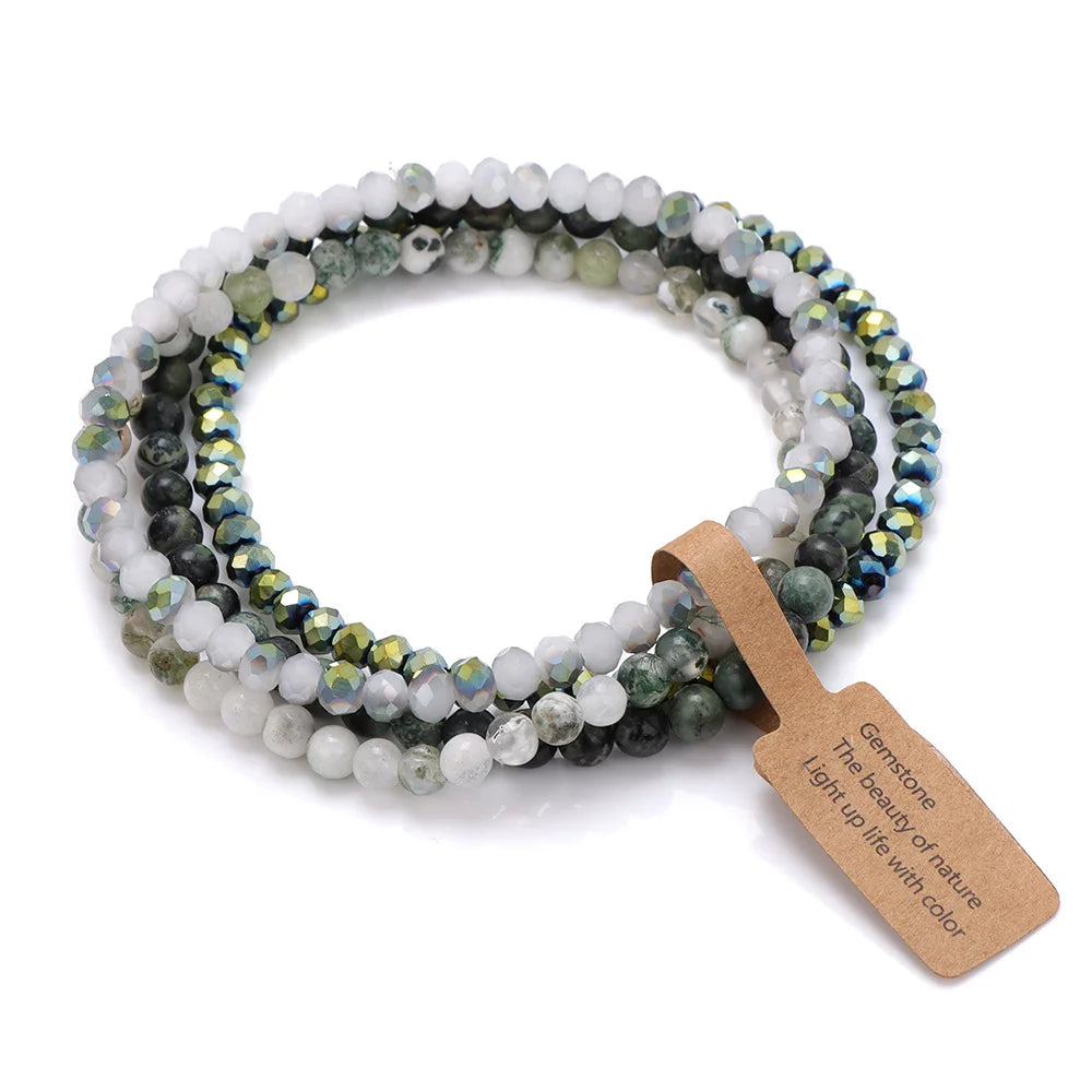 Handmade Natural Stone Bracelet Set 4mm Round Faceted Glass Quartz Agates Beads Bracelets Bangles for Women Men Lucky Jewelry