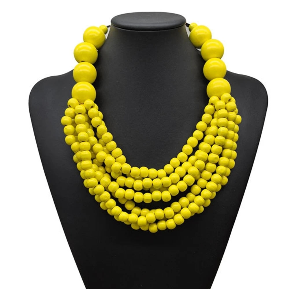 African Jewelry 2025 Trend Bohemian Ethnic Style Multi-layer Handmade Wooden Beaded Necklace For Women Party Accessories