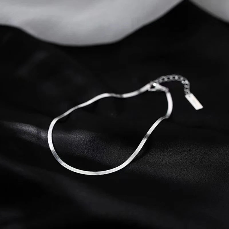 Foxanry Minimalist Silver Color Snake Chain Anklet for Women Couples Summer New Fashion Geometric Handmade Holiday Beach Jewelry