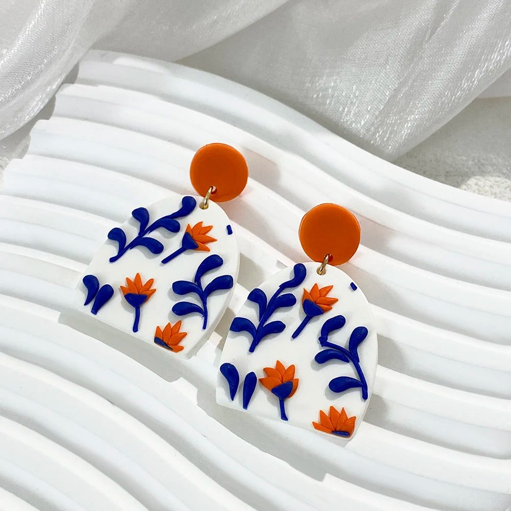 Handmade Polymer Clay Women Drop Earring Fashion Classic Bohemiam Multi Shapes Personality Blue Leaves Unique Jewelry