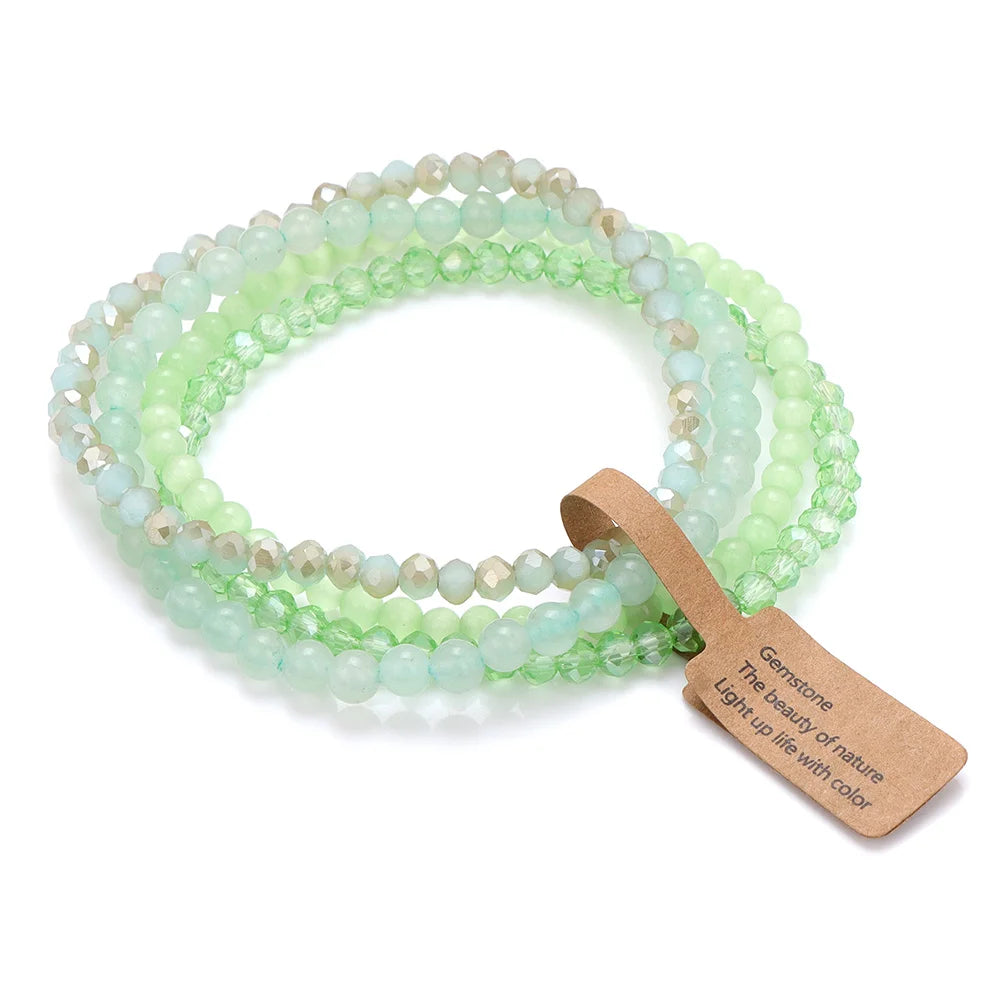 Handmade Natural Stone Bracelet Set 4mm Round Faceted Glass Quartz Agates Beads Bracelets Bangles for Women Men Lucky Jewelry