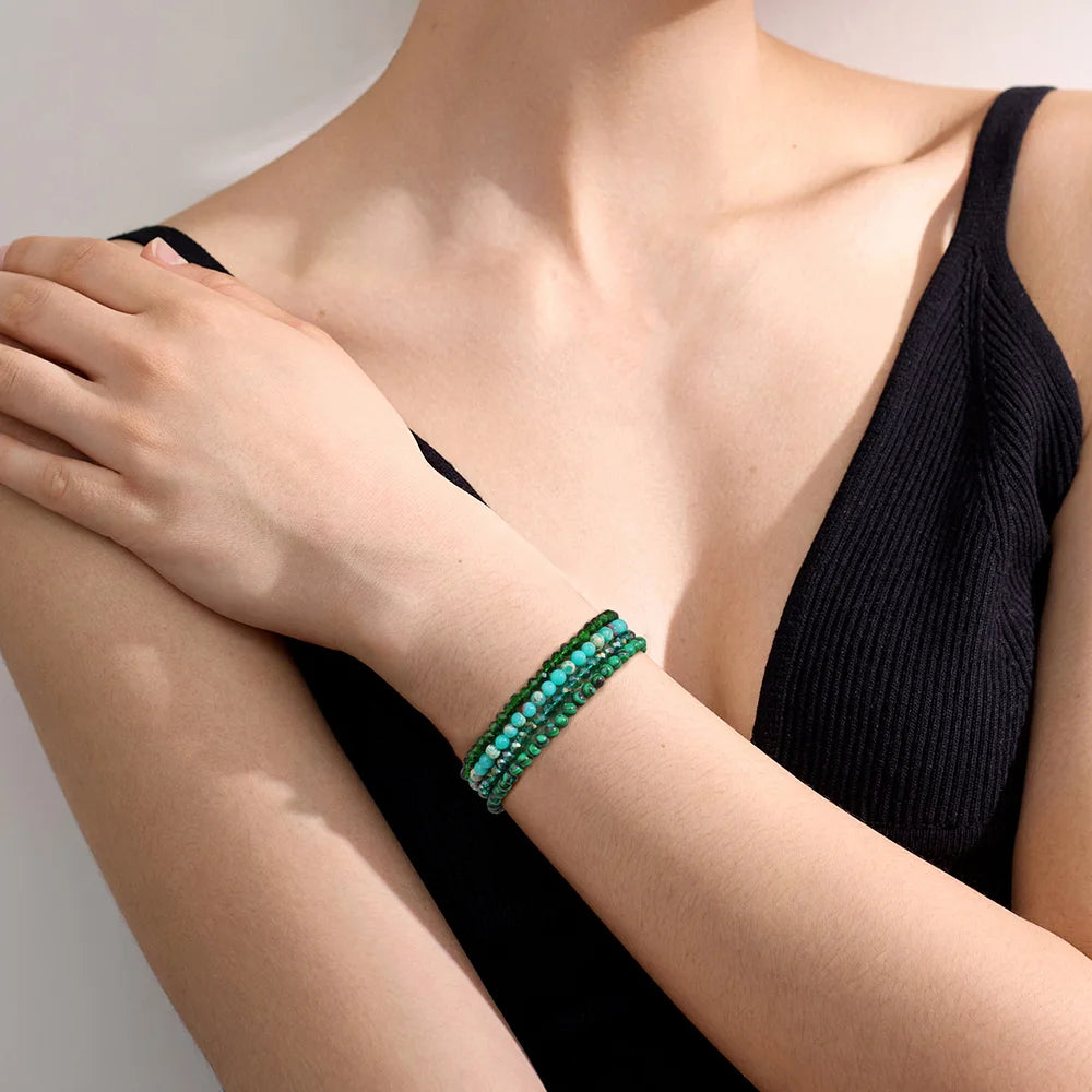 Handmade Natural Stone Bracelet Set 4mm Round Faceted Glass Quartz Agates Beads Bracelets Bangles for Women Men Lucky Jewelry