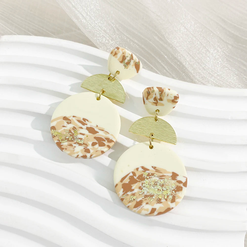 Summer Women's Colorful Earring Polymer Clay Metal Design Creative Print Classic Jewelry Cute Handmade Drop Earrings Chic