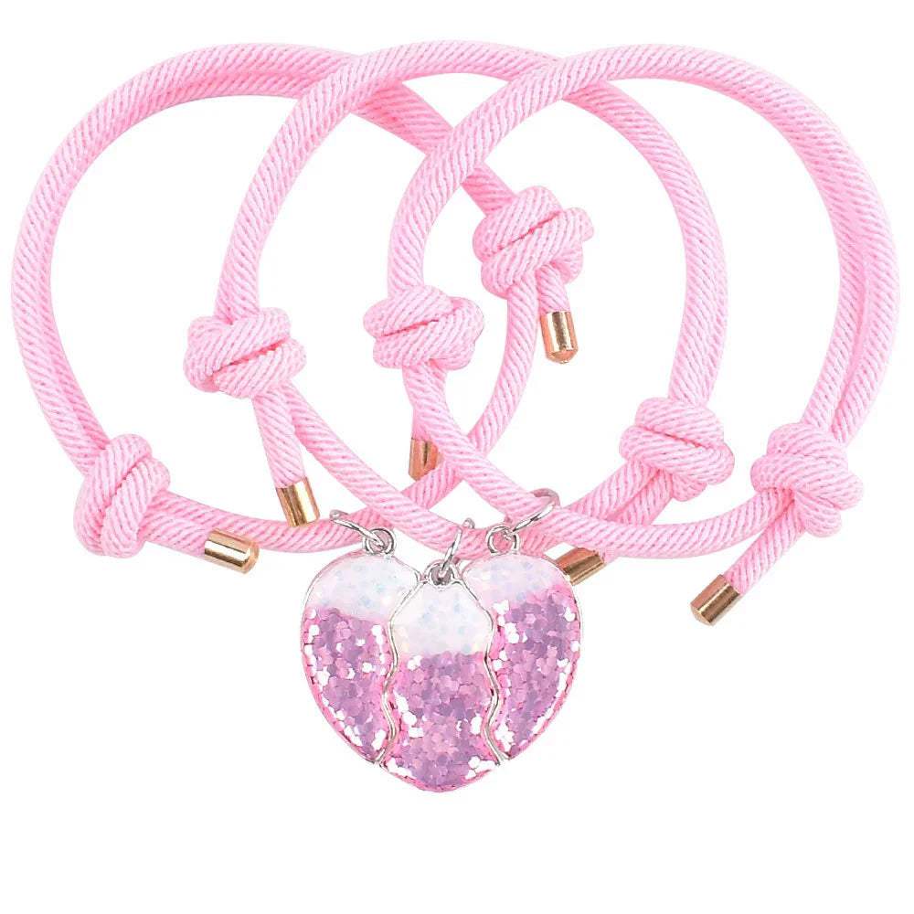 2/3Pcs Heart-shaped Stitching Bracelet Magnet Pendant BFF Friendship Handmade Weaved Jewelry Birthday Gifts for Kids Women 2025