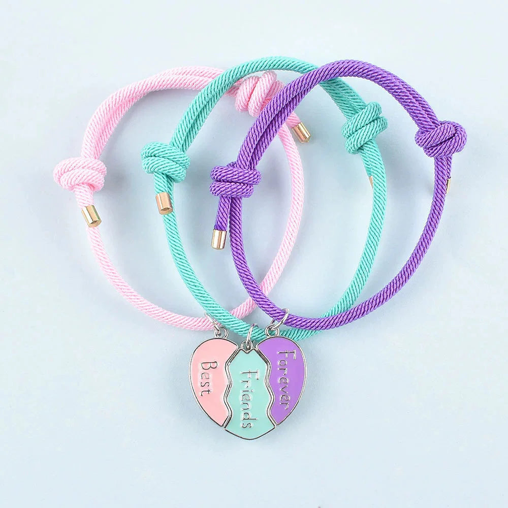 2/3Pcs Heart-shaped Stitching Bracelet Magnet Pendant BFF Friendship Handmade Weaved Jewelry Birthday Gifts for Kids Women 2025