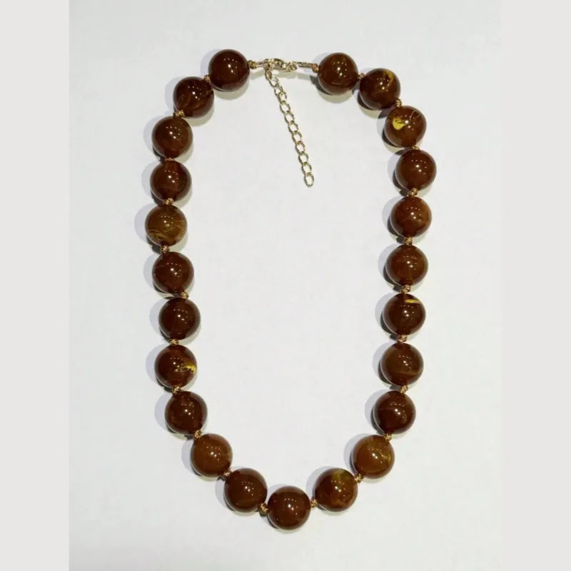 Bohemian Style Handmade Women's Beaded Necklace - Round Resin Cloud Beads on Cord M587