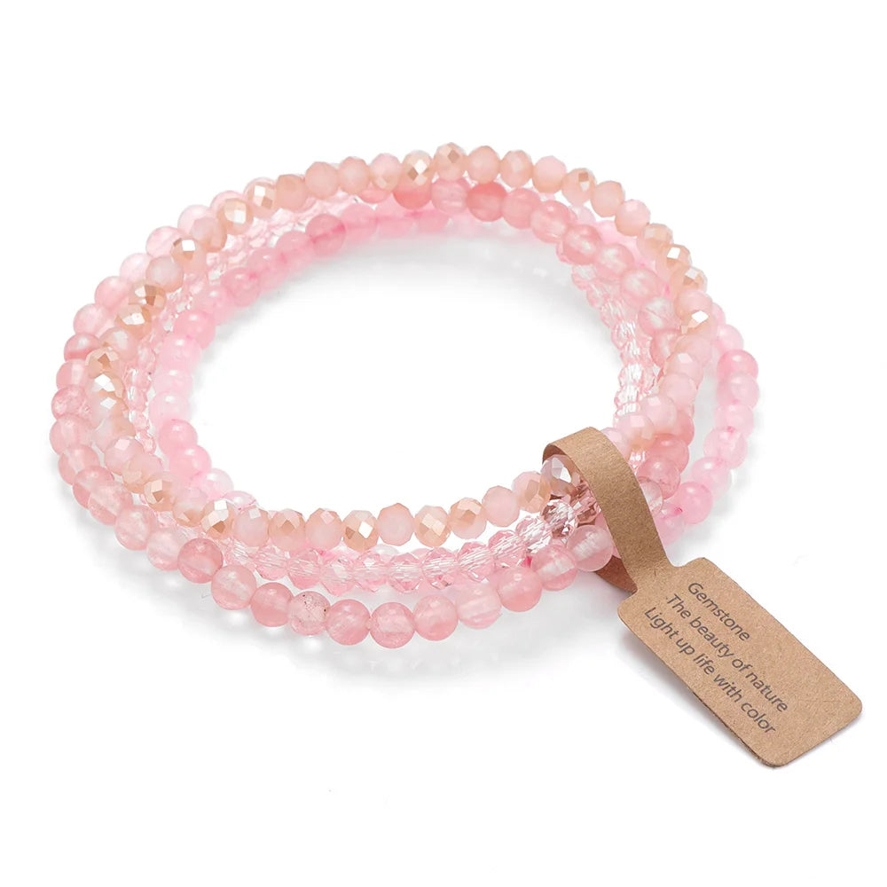 Handmade Natural Stone Bracelet Set 4mm Round Faceted Glass Quartz Agates Beads Bracelets Bangles for Women Men Lucky Jewelry