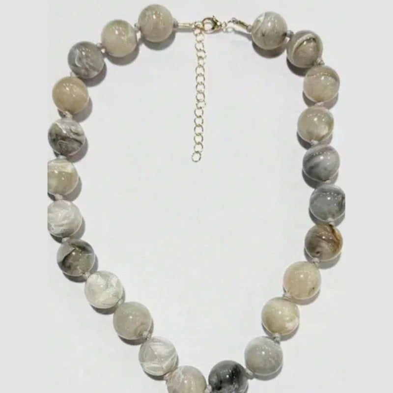 Bohemian Style Handmade Women's Beaded Necklace - Round Resin Cloud Beads on Cord M587