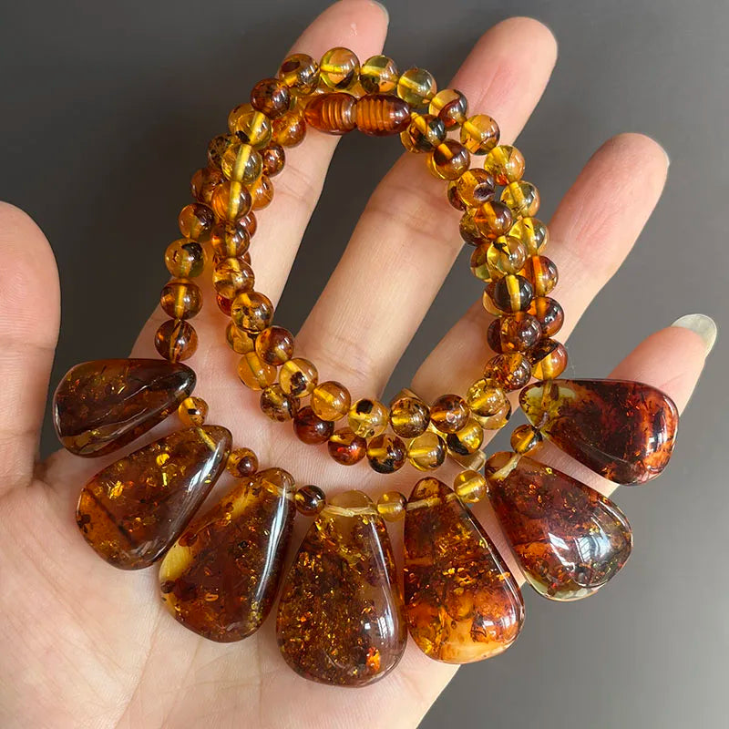 Floral Amber Necklace for Gift 2026 New Real Original Handmade Natural Baltic Plant Amber Jewelry Women Necklaces Wholesale