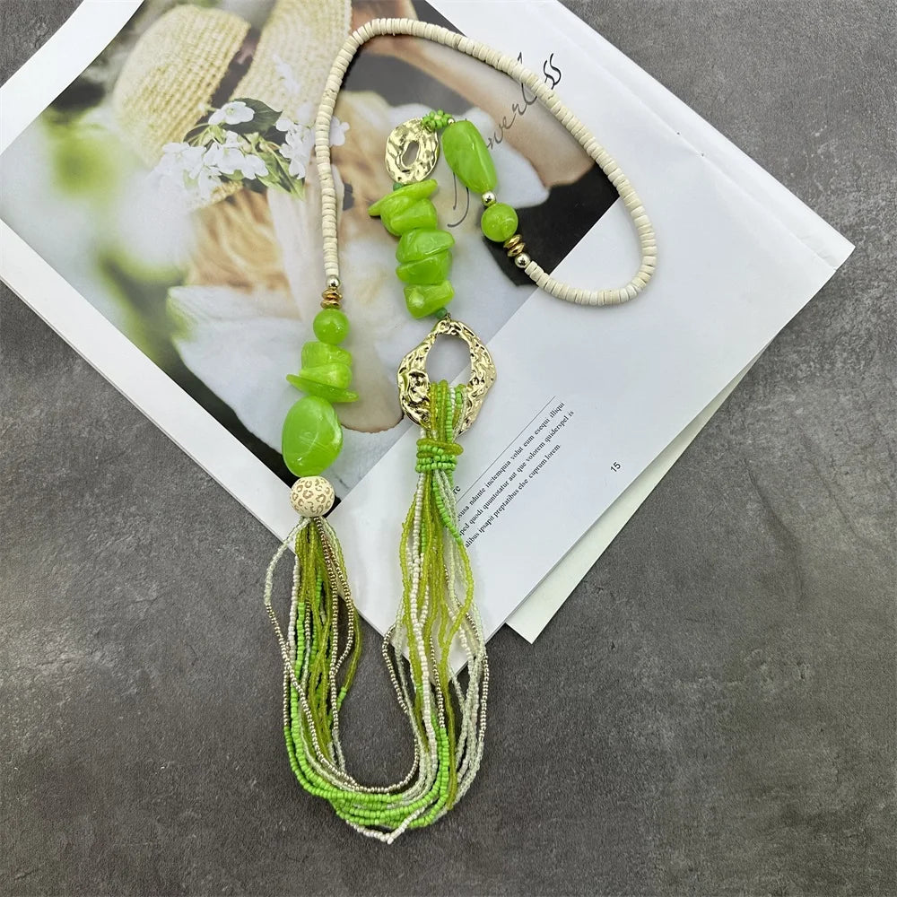Long Fashion Bohemian Handmade Layer Beaded Necklace For Women Glass Seed Bead Collar Statement Necklace Maxi Jewelry
