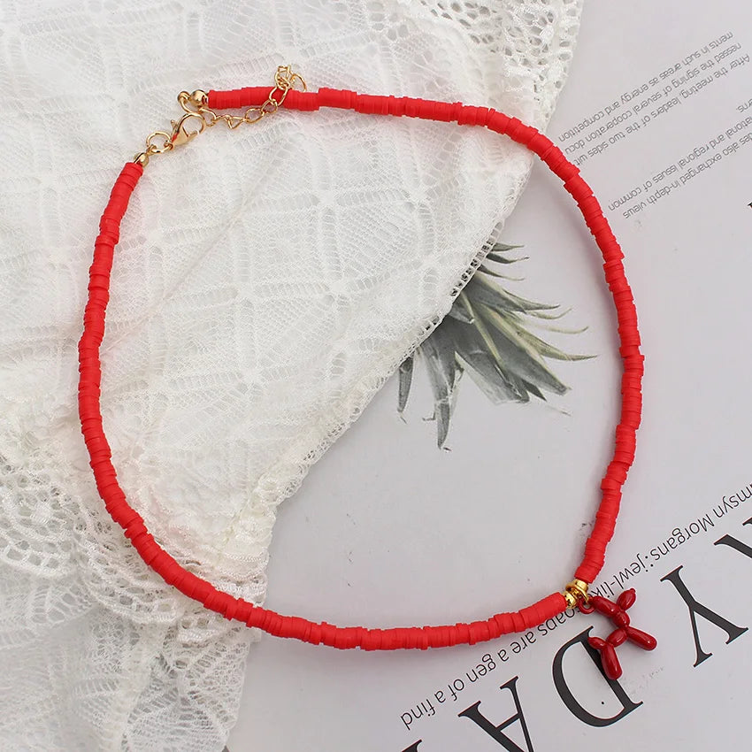 Korean Fashion Dog Design Necklace Trendy Colorful Polymer Clay Beads Choker Pendant Summer Handmade Beach Boho Femme Jewelry