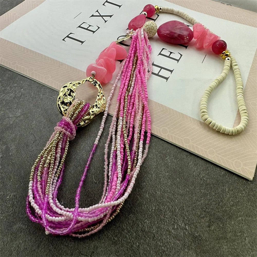 Long Fashion Bohemian Handmade Layer Beaded Necklace For Women Glass Seed Bead Collar Statement Necklace Maxi Jewelry